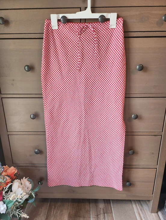 Wild Fable Seersucker Red And White Gingham Maxi Skirt - Picture 2 of 9